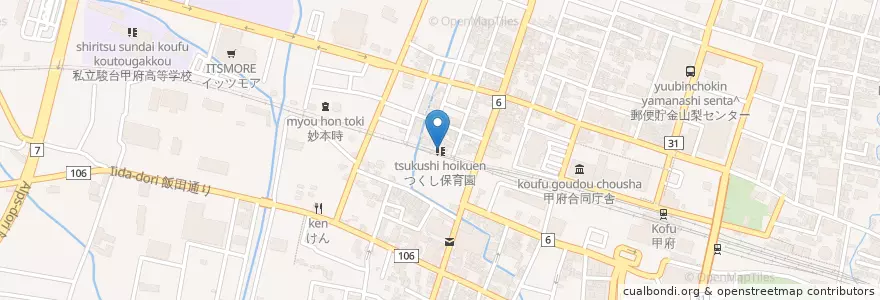 Mapa de ubicacion de つくし保育園 en Japonya, 山梨県, 甲府市.