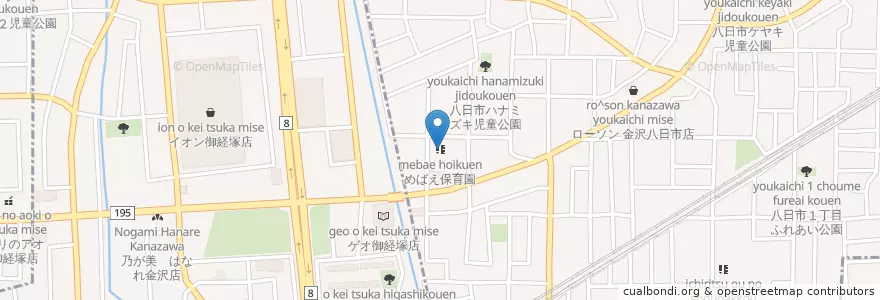 Mapa de ubicacion de めばえ保育園 en 日本, 石川県, 金沢市, 野々市市.