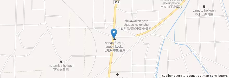 Mapa de ubicacion de 七尾府中郵便局 en Japão, 石川県, 七尾市.