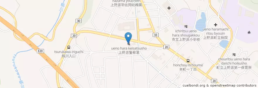 Mapa de ubicacion de 上野原警察署 en Giappone, Prefettura Di Yamanashi, 上野原市.