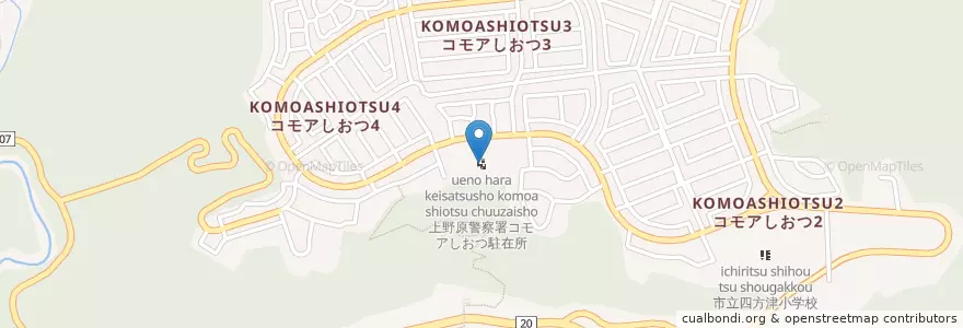 Mapa de ubicacion de 上野原警察署コモアしおつ駐在所 en Japan, Yamanashi Prefecture, Uenohara.