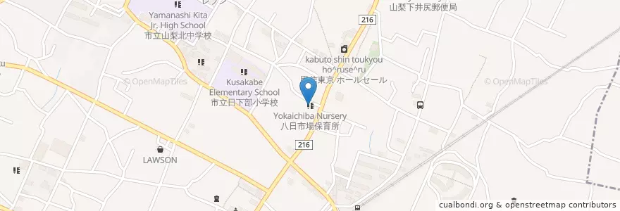Mapa de ubicacion de 八日市場保育所 en Japonya, 山梨県, 山梨市.