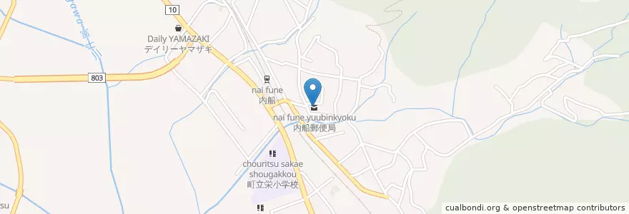 Mapa de ubicacion de 内船郵便局 en Giappone, Prefettura Di Yamanashi, 南巨摩郡, 南部町.