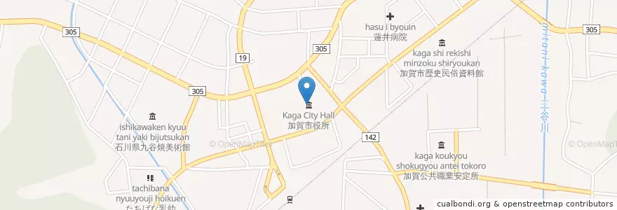 Mapa de ubicacion de 加賀市役所 en 日本, 石川県, 加賀市.