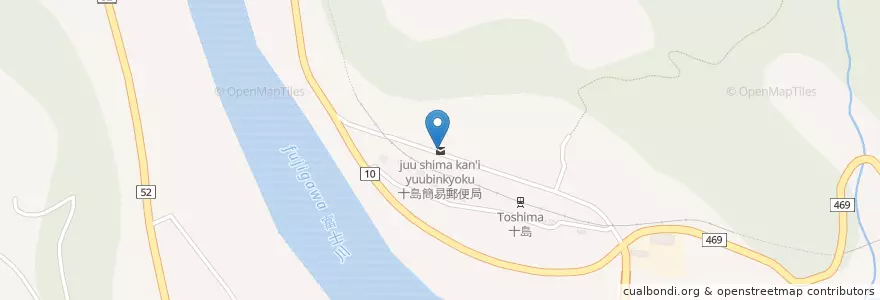 Mapa de ubicacion de 十島簡易郵便局 en ژاپن, 山梨県, 南巨摩郡, 南部町.