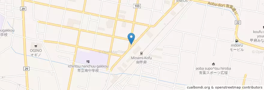 Mapa de ubicacion de 南甲府駅前郵便局 en Japón, Prefectura De Yamanashi, 甲府市.
