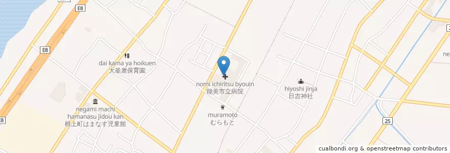 Mapa de ubicacion de 能美市立病院 en 日本, 石川県, 能美市.