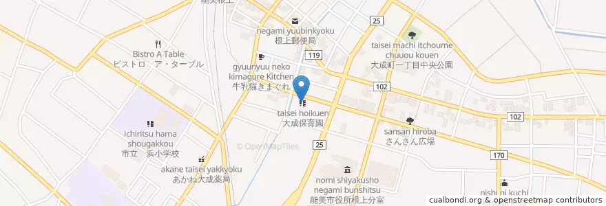 Mapa de ubicacion de 大成保育園 en 日本, 石川県, 能美市.