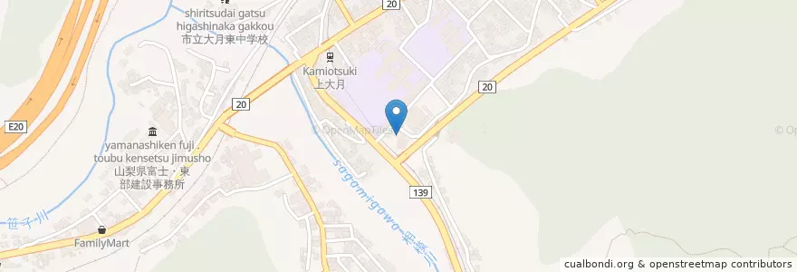 Mapa de ubicacion de 大月保育園 en Япония, Яманаси, Оцуки.