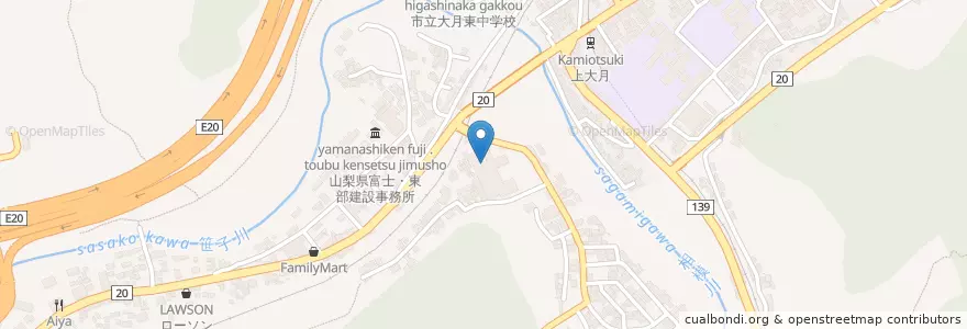 Mapa de ubicacion de 大月市立中央病院 en 日本, 山梨县, 大月市.