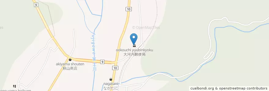 Mapa de ubicacion de 大河内郵便局 en 日本, 山梨県, 南巨摩郡, 身延町.