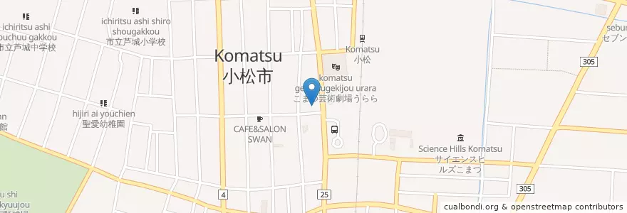 Mapa de ubicacion de 小松駅前郵便局 en Japan, 石川県, 小松市.