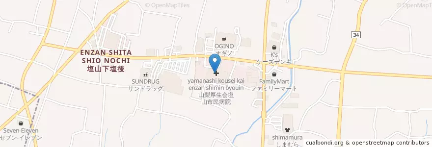 Mapa de ubicacion de 山梨厚生会塩山市民病院 en 日本, 山梨県, 甲州市.
