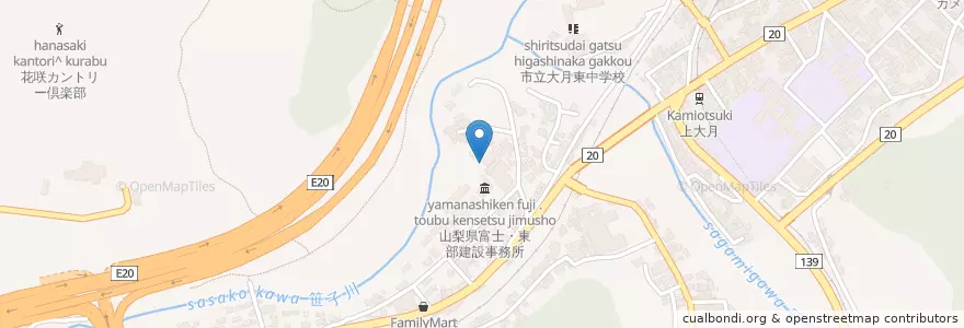 Mapa de ubicacion de 山梨社会保険事務局大月事務所 en Japonya, 山梨県, 大月市.