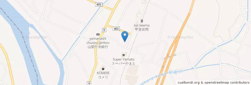 Mapa de ubicacion de 峡南郵便局 en 日本, 山梨県, 西八代郡, 市川三郷町.