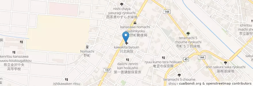 Mapa de ubicacion de 川北病院 en 일본, 이시카와현, 金沢市.