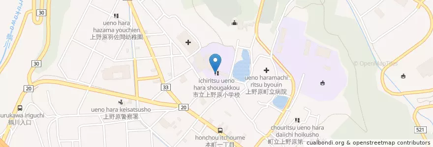 Mapa de ubicacion de 市立上野原小学校 en Japan, Yamanashi Prefecture, Uenohara.