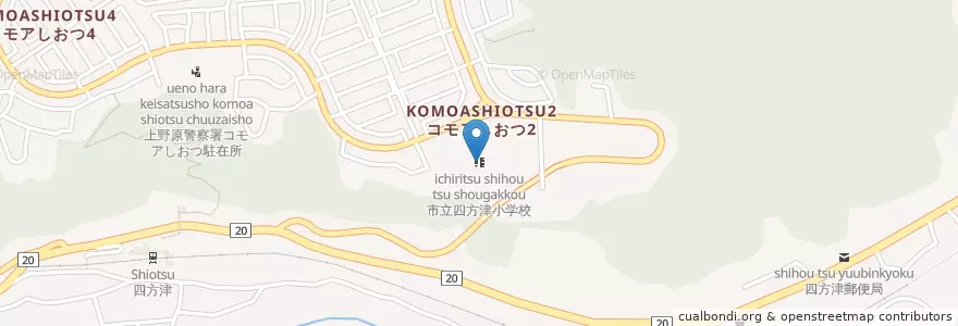 Mapa de ubicacion de 市立四方津小学校 en Japonya, 山梨県, 上野原市.