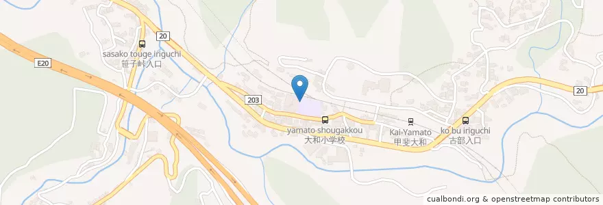 Mapa de ubicacion de 市立大和小学校 en اليابان, 山梨県, 甲州市.