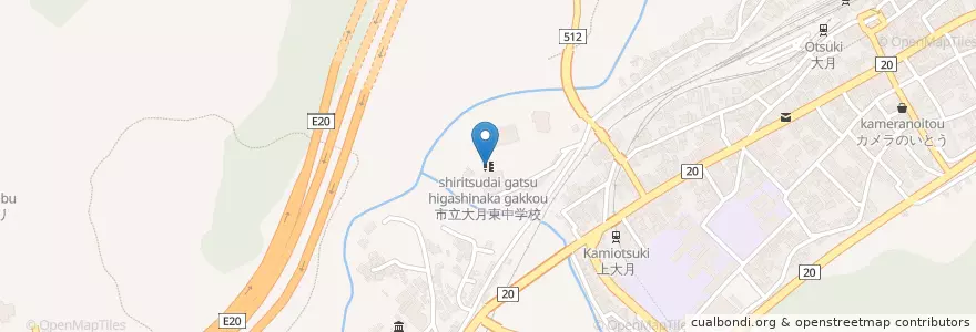Mapa de ubicacion de 市立大月東中学校 en Japão, 山梨県, 大月市.