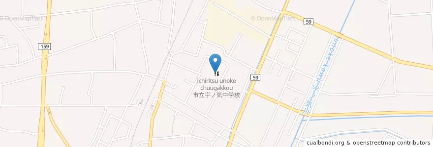 Mapa de ubicacion de 市立宇ノ気中学校 en 日本, 石川县, 河北市.