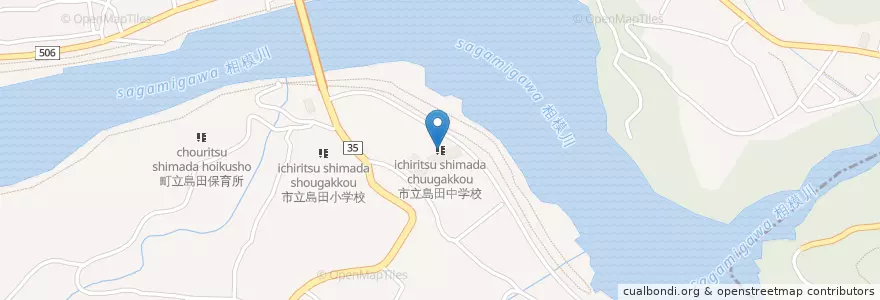 Mapa de ubicacion de 市立島田中学校 en Japón, Prefectura De Yamanashi, 上野原市.