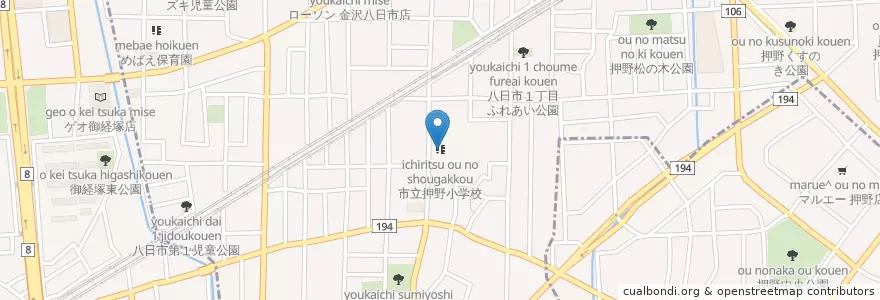 Mapa de ubicacion de 市立押野小学校 en 日本, 石川県, 野々市市.