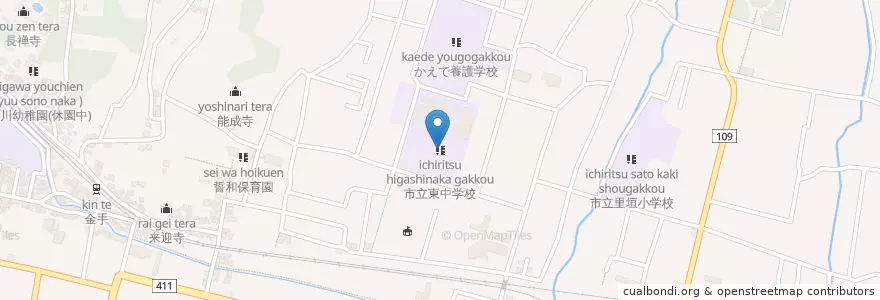 Mapa de ubicacion de 市立東中学校 en 日本, 山梨県, 甲府市.