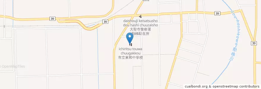 Mapa de ubicacion de 市立東和中学校 en Japonya, 石川県, 加賀市.