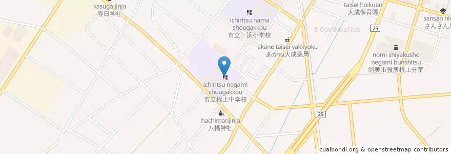 Mapa de ubicacion de 市立根上中学校 en 日本, 石川県, 能美市.