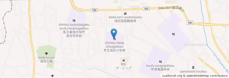 Mapa de ubicacion de 市立池田小学校 en Japón, Prefectura De Yamanashi, 甲府市.