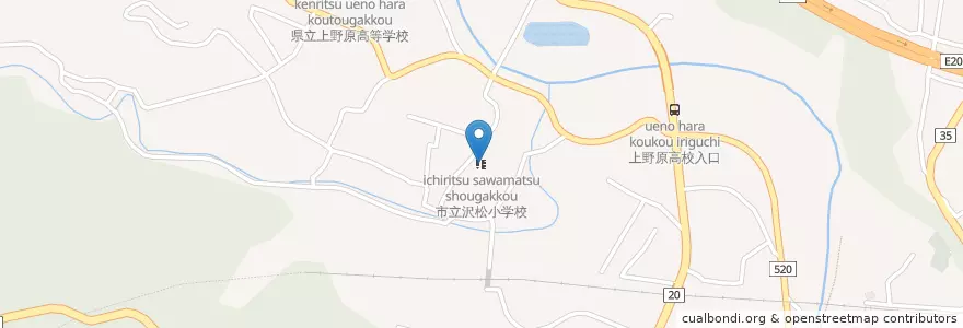 Mapa de ubicacion de 市立沢松小学校 en 日本, 山梨県, 上野原市.