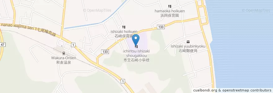 Mapa de ubicacion de 市立石崎小学校 en Japan, Präfektur Ishikawa, 七尾市.