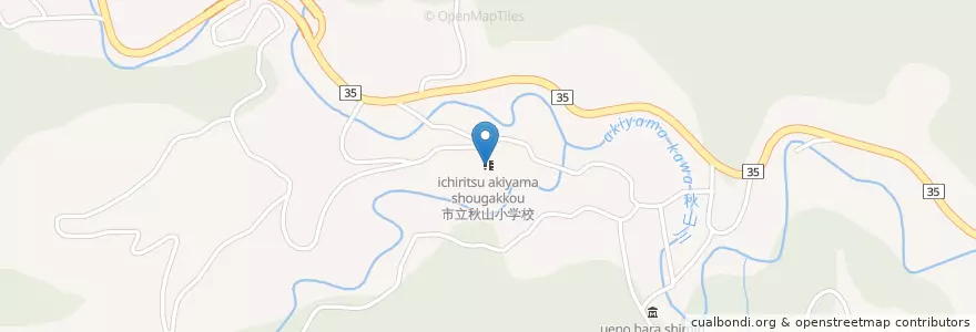 Mapa de ubicacion de 市立秋山小学校 en Japan, 山梨県, 上野原市.