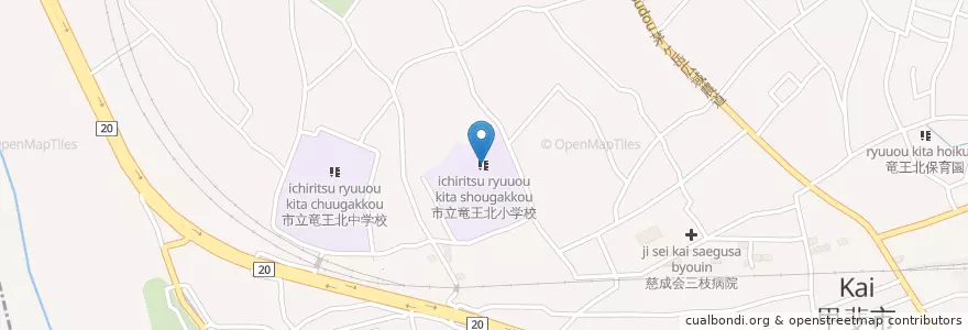 Mapa de ubicacion de 市立竜王北小学校 en اليابان, 山梨県, 甲斐市.