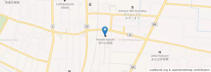 Mapa de ubicacion de 日の出病院 en ژاپن, 石川県, 小松市.