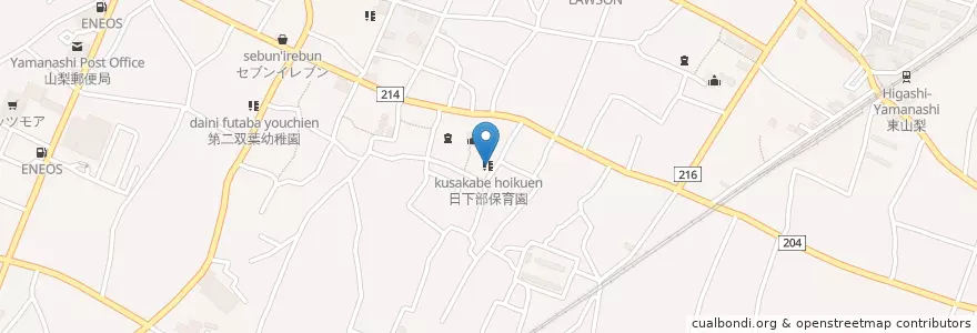 Mapa de ubicacion de 日下部保育園 en Jepun, 山梨県, 山梨市.