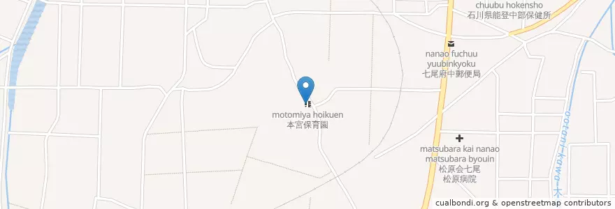Mapa de ubicacion de 本宮保育園 en Jepun, 石川県, 七尾市.