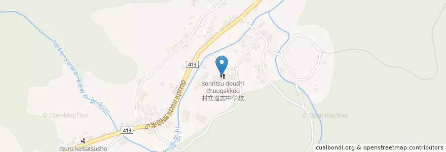 Mapa de ubicacion de 村立道志中学校 en Japão, 山梨県, 南都留郡, 道志村.
