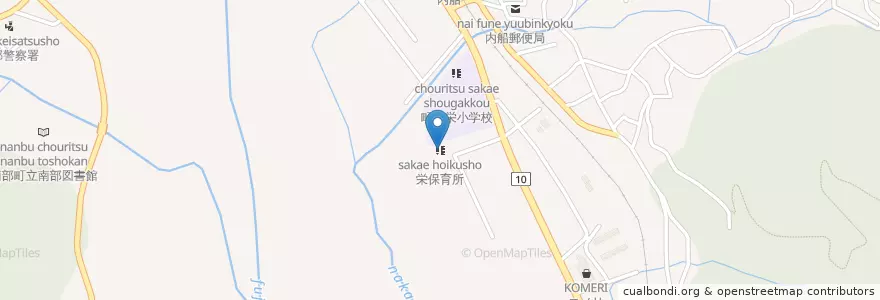 Mapa de ubicacion de 栄保育所 en 일본, 야마나시현, 南巨摩郡, 南部町.
