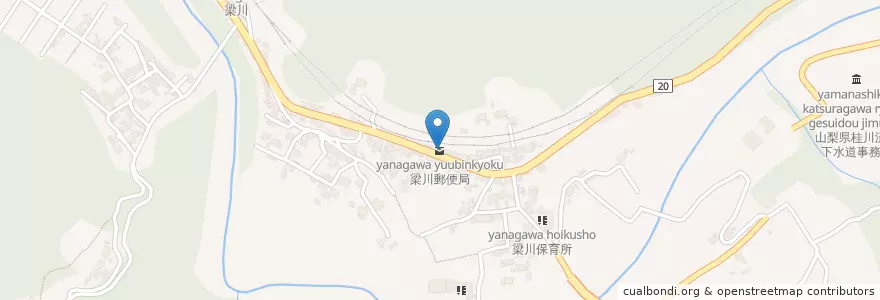 Mapa de ubicacion de 梁川郵便局 en 日本, 山梨県, 大月市.