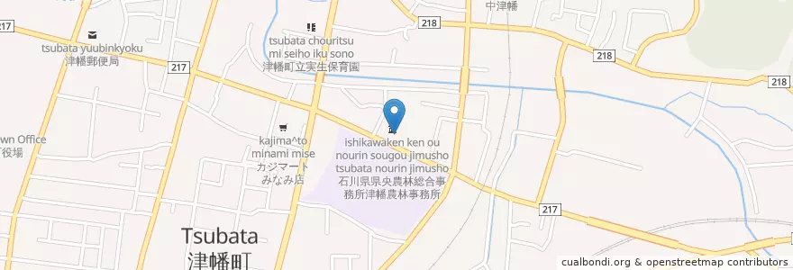 Mapa de ubicacion de 津幡警察署 en 일본, 이시카와현, 河北郡, 津幡町.
