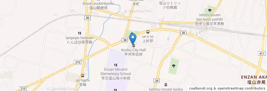Mapa de ubicacion de 甲州市役所 en Giappone, Prefettura Di Yamanashi, 甲州市.
