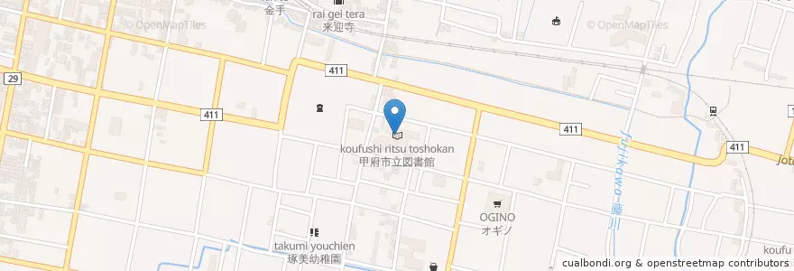 Mapa de ubicacion de 甲府市立図書館 en Japon, Préfecture De Yamanashi, Kofu.