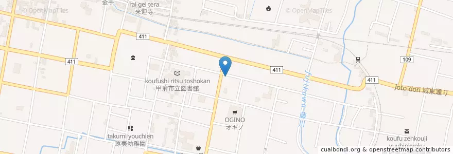 Mapa de ubicacion de 甲府警察署城東交番 en اليابان, 山梨県, كوفو.