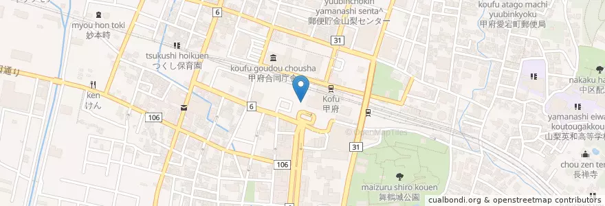 Mapa de ubicacion de 甲府警察署甲府駅前交番 en Japon, Préfecture De Yamanashi, Kofu.