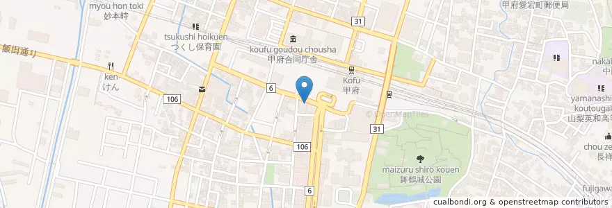 Mapa de ubicacion de 甲府駅前郵便局 en Japón, Prefectura De Yamanashi, 甲府市.