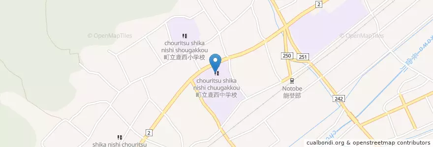Mapa de ubicacion de 町立鹿西中学校 en 日本, 石川県, 鹿島郡, 中能登町.