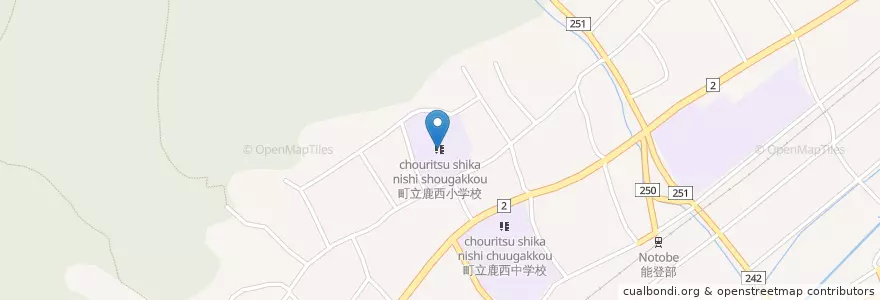 Mapa de ubicacion de 町立鹿西小学校 en 日本, 石川県, 鹿島郡, 中能登町.