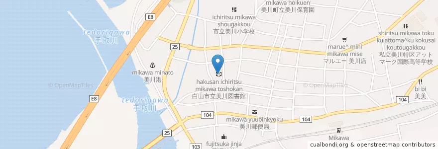 Mapa de ubicacion de 白山市立美川図書館 en 日本, 石川县, 白山市.